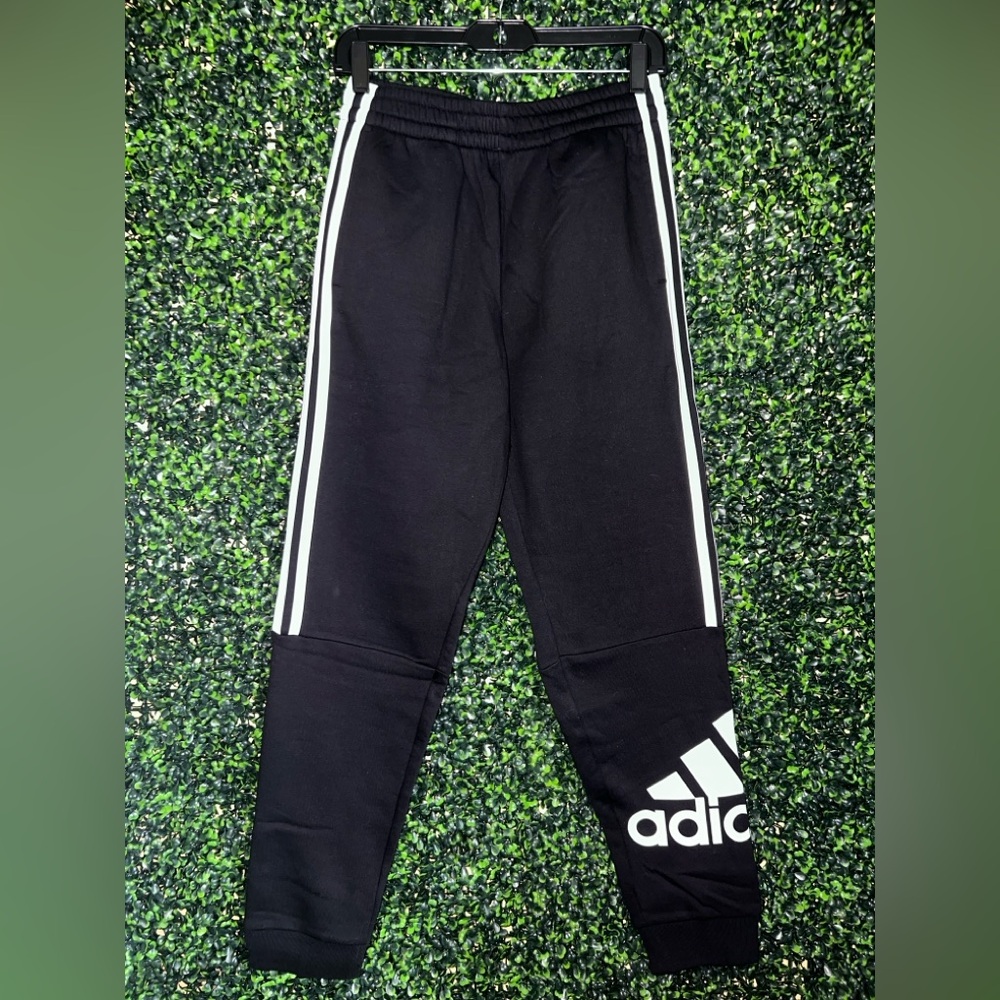 NWOT Adidas size L 14/16 youth  Black Joggers with White Stripes